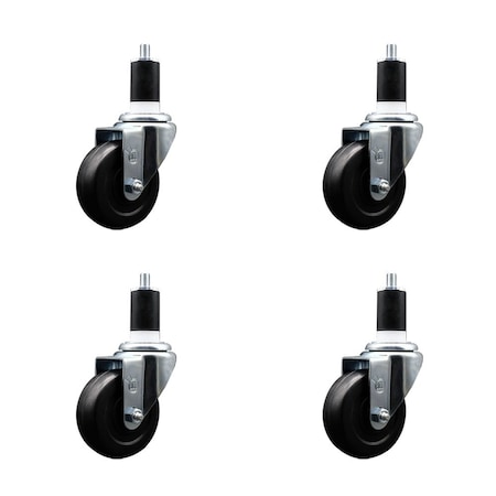 Service Caster 3.5'' Soft Rubber Wheel Swivel 1-1/2'' Expanding Stem Caster Set, 4PK SCC-EX20S3514-SRS-112-4